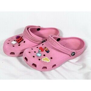 Crocs Original Size Kids Size 4 Pink Slip On Clogs Casual Comfort Extra Jibbitz